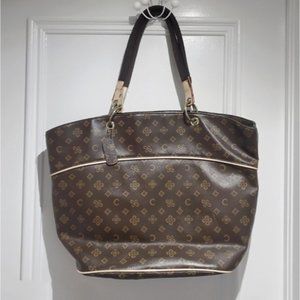 Vegan Leather Brown & Beige Print Hand/Shoulder Oversized Tote Bag